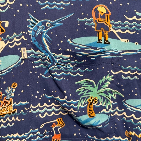 John Severson Collection by Kahala Vtg Blue Hawaiian Shirt with Golf Print Large - Picture 5 of 15